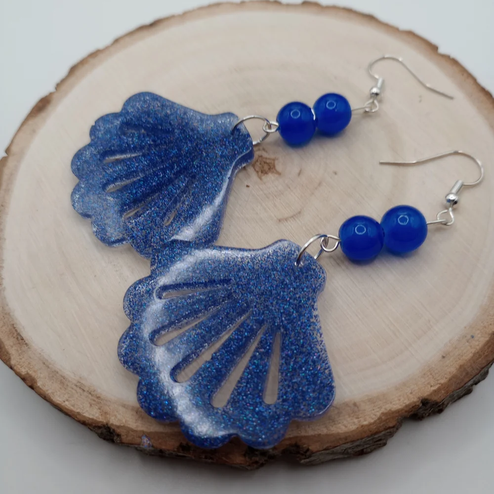 Blue Shell Earrings - Picture 3 of 10